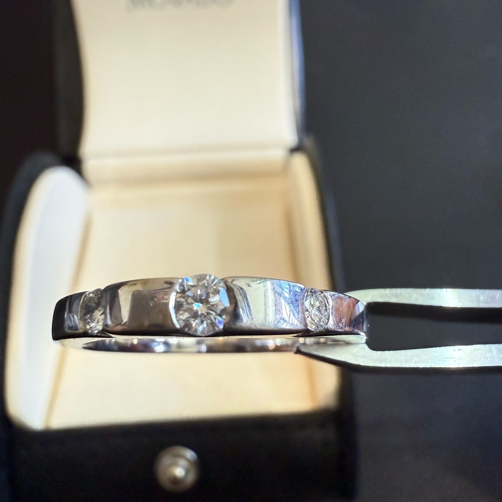 Movado 18K White Gold Band with 3 Diamonds - Size 9.5